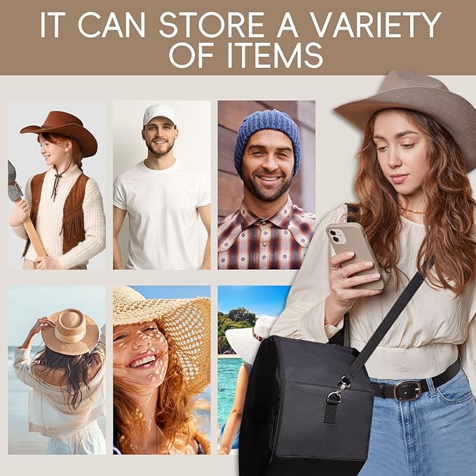 Extra Large Hard Shell Hat Travel Case for Women & Men - Portable Cowboy Hat Box Organizer with Handle Fits up to 9 Hats (17x11 Inch)