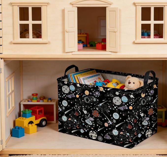 Sanjiaofeng Rectangular Moon and Stars Basket Waterproof Foldable Kids Laundry Basket Baby Baskets for Boys and Girls Cute Toy Storage Organizer Bin Star Room Decor(Starry Sky)
