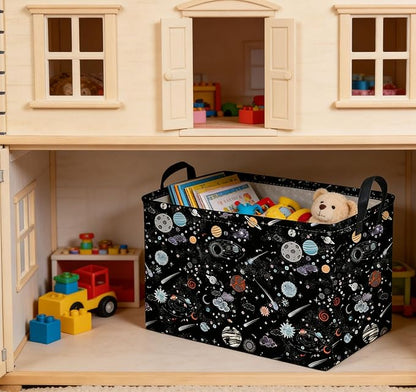 Sanjiaofeng Rectangular Moon and Stars Basket Waterproof Foldable Kids Laundry Basket Baby Baskets for Boys and Girls Cute Toy Storage Organizer Bin Star Room Decor(Starry Sky)