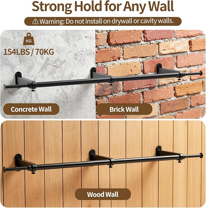 Luxspire Wall Mounted Clothes Rack, Industrial Pipe Clothing Rack, 41" Heavy Duty Extendable Iron Garment Bar, Multi-Purpose Hanging Rods for Clothes Bedroom, Laundry Room, Closet 2 Pack, Black