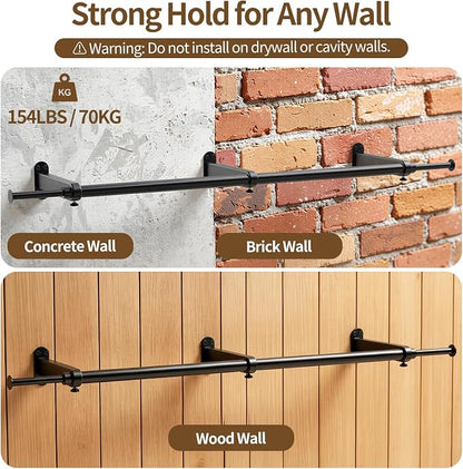 Luxspire Wall Mounted Clothes Rack, Industrial Pipe Clothing Rack, 41" Heavy Duty Extendable Iron Garment Bar, Multi-Purpose Hanging Rods for Clothes Bedroom, Laundry Room, Closet 2 Pack, Black