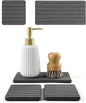 3 Pack Diatomite Stone Sink Tray, Water Absorbing Mat for Kitchen & Bathroom Counter, Quick Dry Soap Dish Makeup Vanity Caddy,Sponge Holder Organizer, Dark Gray 1pc of 8"x 3.8" and 2pcs of 3.8"x 3.8"