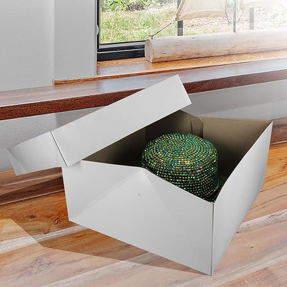 Hat Boxes with Handles - White - 14" x 14" x 7" - Case of 25 - Sturdy White Cardboard Hat Box with Handles - Premium Cardboard Hat Boxes with Lids for Secure Storage - Elegant Hat Box Solution
