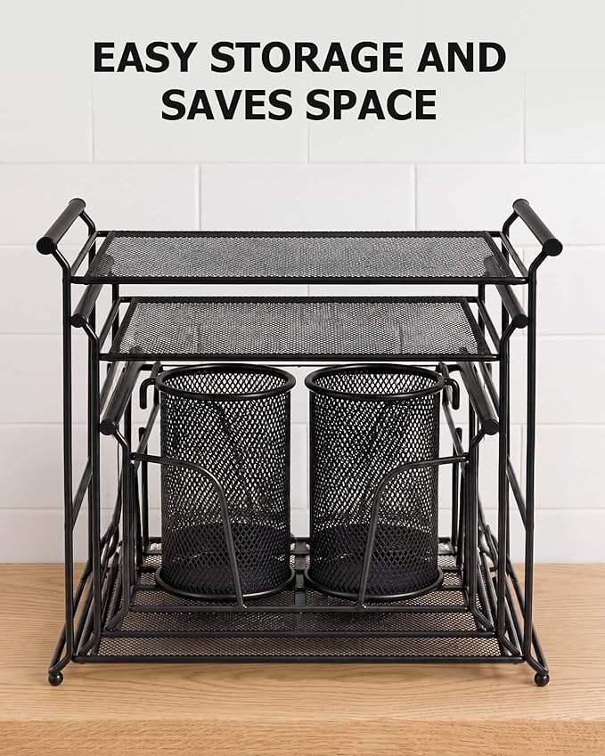 HULISEN 3-Tier Buffet Caddy, 7-Piece Set Stackable Paper Plate and Utensil Holder for Party, Detachable Mesh Silverware Organizer for Countertop, Metal Serving Station for Hosting Party Essentials