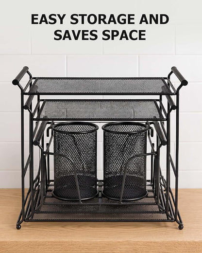 HULISEN 3-Tier Buffet Caddy, 7-Piece Set Stackable Paper Plate and Utensil Holder for Party, Detachable Mesh Silverware Organizer for Countertop, Metal Serving Station for Hosting Party Essentials
