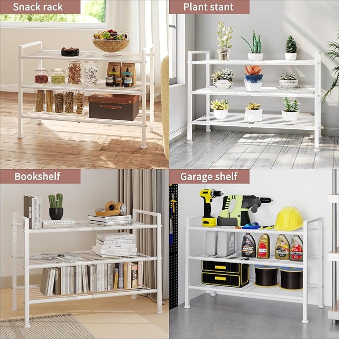 3-Tier Metal Shoe Rack, Sturdy Floor-Mounted Storage Organizer for Closet Entryway Garage Dorm Room, Easy Assembly Multi-Purpose Shelf, White