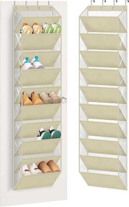 AOODA 10 Tier Clear Over the Door Shoe Organizer Storage, Deep Pockets Large Hanging Shoe Rack for Closet Door, Fit 20 Pairs Shoe Holder Hanger for Sneakers, Boots (Deep beige)