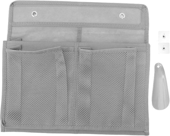 Zerodeko Wall Mounted Shoe Organizer with 6 Mesh Pockets, Hanging over Door Shoe Storage Bag with Hooks and Shoehorn, Dorm Closet Storage for Bathroom and Rv, 2pcs Set