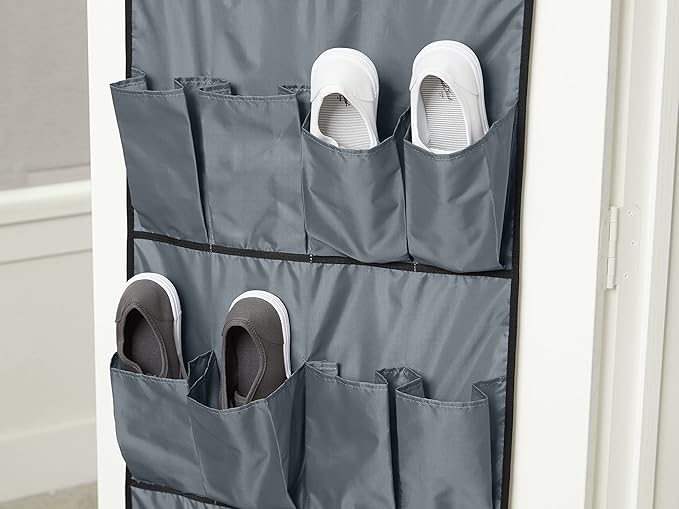 Covermates Over The Door Shoe Organizer - Heavy Duty Material, Stainless Steel Hooks, Grommets - Closet Storage, Grey