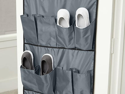 Covermates Over The Door Shoe Organizer - Heavy Duty Material, Stainless Steel Hooks, Grommets - Closet Storage, Grey