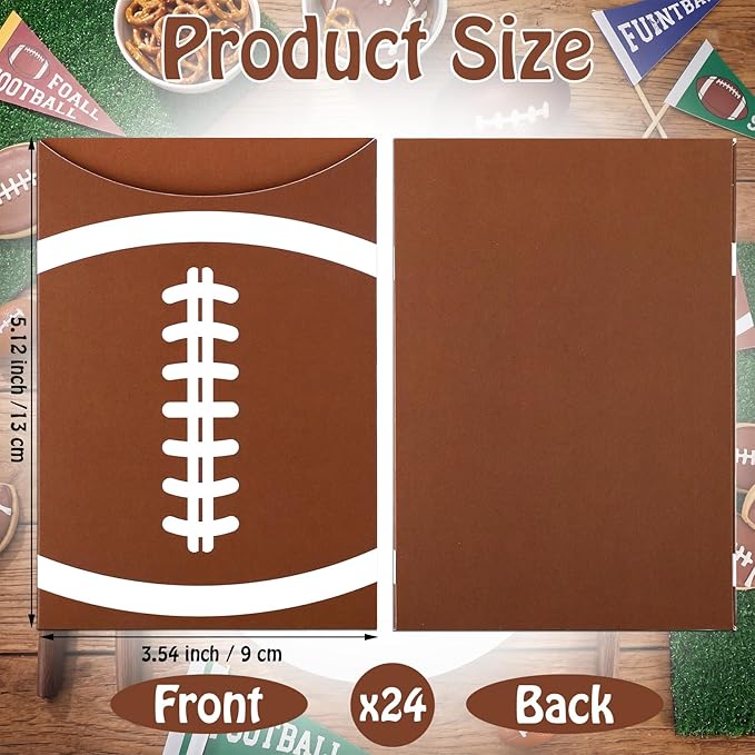 Tinlade 24 Pcs Football Utensil Holder Paper Silverware Sleeves, 3.54 x 5.12 Inch Disposable Cutlery Holders, Utensil Bags for Football Party Supplies, Sports Event, Birthday, Kitchen Decorations