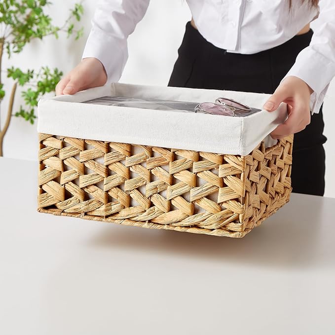 Vagusicc Wicker Storage Basket, 6 Pack Baskets for Organizing, Water Hyacinth Storage Baskets, Rectangular Wicker Baskets for Storage Shelves, Cube Storage Bins For Closet/Clothes/Dresser