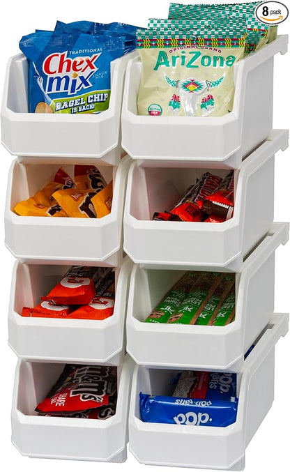 ReadySpace Plastic Containers for Organizing and Storage Bins for Closet, Kitchen, Office, Garage or Pantry Organization, Stackable Bins, Medium (11" x 5" x 5.5"), 8-Pack, White