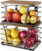 TIDIIABODE Extra Large 2 Pack Potato and Onion Storage Bins,Stackable Storage Pantry Organizers, Kitchen Storage Bins for Potato and Onion, Wall Mount Trash Bag Holder with Bamboo Top, Brown