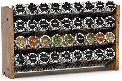 NESAPTO Spice Rack Organizer for Cabinet, Wood 4-Tier Vertical Seasoning Organizer, Wall Mount or Countertop Spice Shelf, Holds 36 Jars (No Jars Included), 17.2" W x 9.4" H