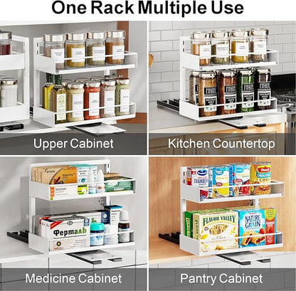 iSPECLE Vertical Spice Rack Pull Out - 1 Pack Rotate No-Drill Slide Out Spice Rack for Cabinet Swivel Easy Access Spices, Adjust Height for 4oz to 8oz Spice Jars Inside Kitchen Pantry Cabinet, Black