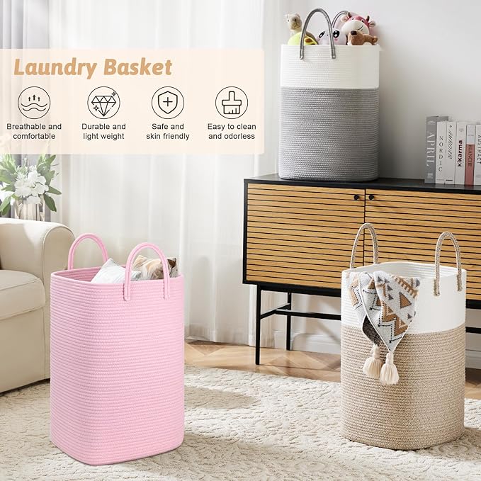 Artfeel Laundry Basket,Woven Cotton Rope Laundry Hamper,100L Versatile Storage for Dirty Clothes,Baby Toys,and Blankets in Bathroom, Nursery,and Living Room