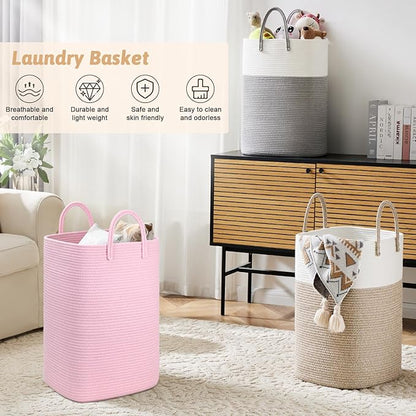 Artfeel Laundry Basket,Woven Cotton Rope Laundry Hamper,100L Versatile Storage for Dirty Clothes,Baby Toys,and Blankets in Bathroom, Nursery,and Living Room