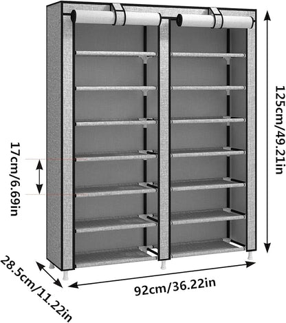 JIUYOTREE 7-Tier Shoe Rack Storage Organizer with Dustproof Cover Closet Cabinet Shelf Holds up to 28 Pairs for Doorway Corridor Balcony Living Room Ash Gray