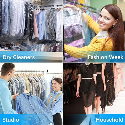 50Pcs Clear Plastic Clothes Covers, 71 Inch Plastic Dry Cleaning Bags for Hanging Clothes, Dust Proof Garment Covers for Long Dresses, Skirts, Coats, Suit Shirts, Jacket