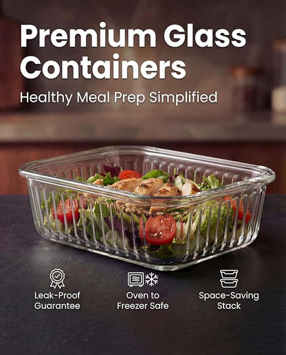 5-Packs, 36 Oz Glass Meal Prep Containers with Snap Locking Lids Glass Food Containers,Airtight Lunch Container,Microwave, Oven, Freezer and Dishwasher
