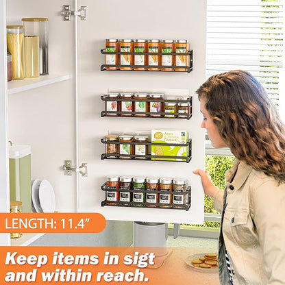 Bunoxea Spice Rack wall mounted 2 Pack, Space-Saving Spice Organizer for Spice Jars and Seasonings,Screw or Adhesive Hanging Spice Rack Organizer for Your Kitchen Cabinet,or Pantry Door