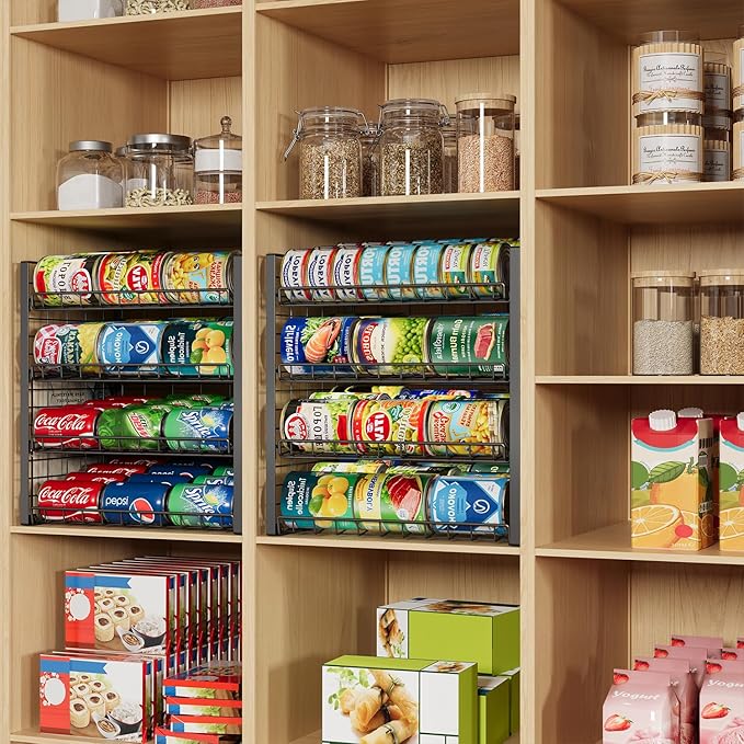 JKsmart 4-Tier Can Rack Organizer for Pantry, Adjustable Can Storage Holder for Various Ounces of Canned food Soda Drinks, Can Dispenser Holds Up to 48 Cans for Cupboard Cabinet