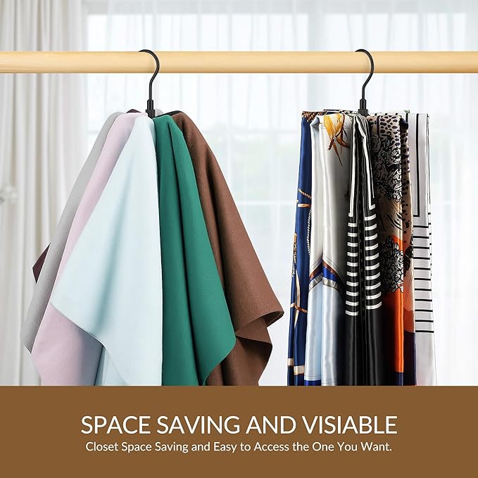 ZEDODIER Scarf Organizer Scarf Hanger for Closet, Rotatable Sturdy Hijab Holder Holds 8 Scarves, Metal Space Saving Closet Organizers and Storage, Black