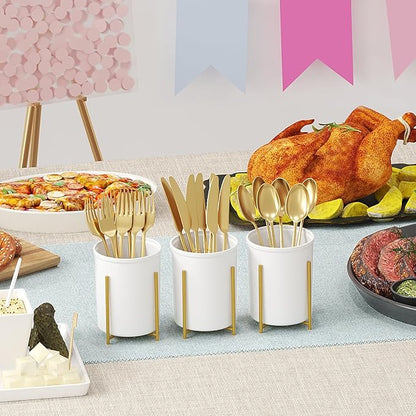 Lifewit Plastic Silverware Holder for Kitchen Countertop, Cutlery Flatware Caddy with Metal Bracket, Utensil Spoon Fork knives Organizer for Party Picnic, Gold, 2 Pack