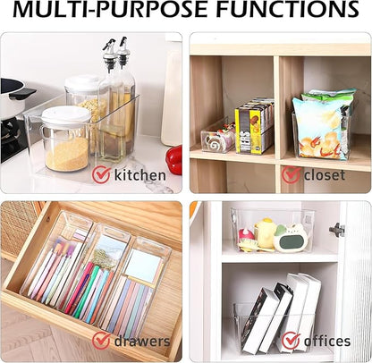 Clear Plastic Storage Bins 8 Pack - Pantry Organizers and Storage, Fridge Organizer for Kitchen, Cabinet, Freezer, Bathroom, Clost, Home Organization
