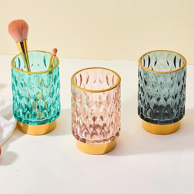 Makeup Brush Holder Organizer,Toothbrush Holders,Desk Pen Pencil Holder,Multifunctional Vintage Glass Brush Cup（A39-10-US）