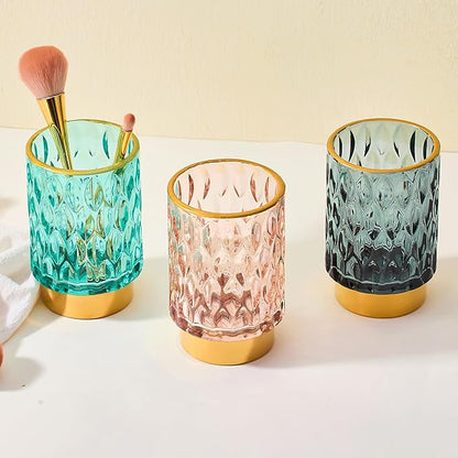 Makeup Brush Holder Organizer,Toothbrush Holders,Desk Pen Pencil Holder,Multifunctional Vintage Glass Brush Cup（A39-10-US）