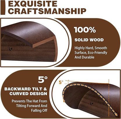 Cowboy Hat Holder Rack for Wall, 4 Pack Hat Hooks with Non-Damage Brim Design, Rustic Wood Hats Hanger on Wall to Keep Original Shape of Hats, for Home, Closet, Entryway, Cabin, Western Room Decor
