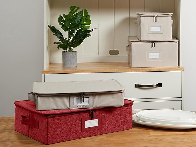 Covermates Platter Serveware Storage Box - Durable Polyester, Dual Zippers, Carrying Handles, ID Window, Kitchen Storage, Red Heather