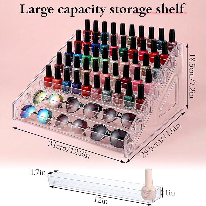 2 Pcs 7 Layers Nail Polish Organizer, Clear Plastic Nail Polish Stand Large Essential Oil Storage Holder for Cosmetic, Eyeglasses, Perfume, Jewelry, Lipstick