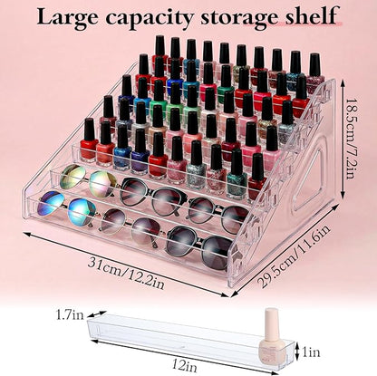 2 Pcs 7 Layers Nail Polish Organizer, Clear Plastic Nail Polish Stand Large Essential Oil Storage Holder for Cosmetic, Eyeglasses, Perfume, Jewelry, Lipstick
