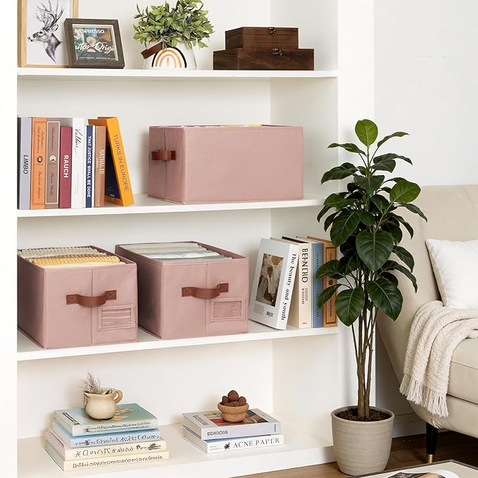 GRANNY SAYS Clothes Storage Bins, Closet Storage Bins for Shelves, Fabric Storage Basket with Handles, Collapsible Decorative Storage Box, Dusty Pink, Medium, 3-Pack