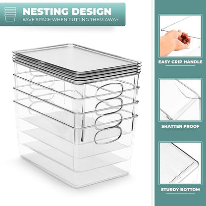 Sorbus Large Plastic Storage Bins with Lids - for Kitchen Organization, Pantry Organizers and Storage, Fridge Organizer, Cabinet Organizer, Refrigerator Organizer Bins - Clear Storage Bins (2 pack)