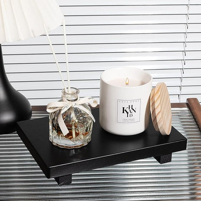 Bathroom Counter Organizer Wood Pedestal Stand Farmhouse Decorative Tray Soap Holder for Kitchen Decor, 9" x 6" - Black