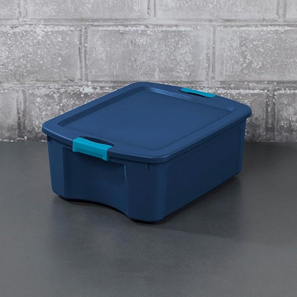 Sterilite 12 Gal Latch and Carry, Stackable Storage Bin with Latching Lid, Plastic Tote Container to Organize Closets, Blue with Blue Lid, 6-Pack