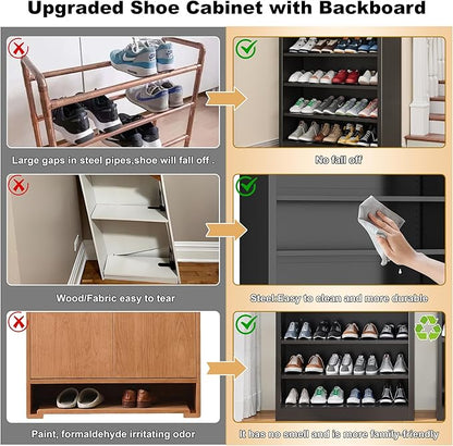 OSEILLC 7-Tier Heavy Duty Storage Shoe Rack,Large Sturdy Shoe Cabinet,Adjustable Shelving Unit with Back Panel for Home, Office & Garage Use - 55" Tall Metal Organizer (Black, 7 Tier-55 H*27.6W)