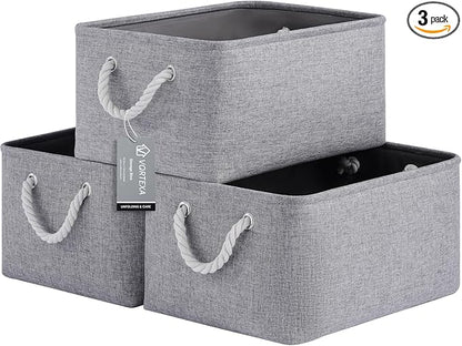 Large Storage Baskets- 15.7x11.8x8.26 inch Storage Bins for Shelves and Closet Organizing, Foldable Fabric Bin for Home Organization Clothes and Laundry (3-Pack, Gray)