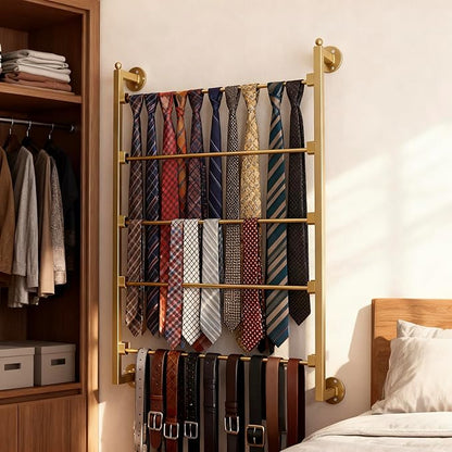 5 Tier Wall Mount Tie Rack Scarf Display Belt Pants Hangers Scarves Hijab Stand, Ribbon Organizer Holder Wrapping Paper Spool Storage Towel Rack for Retail Store,Home,Craft Room,Florist