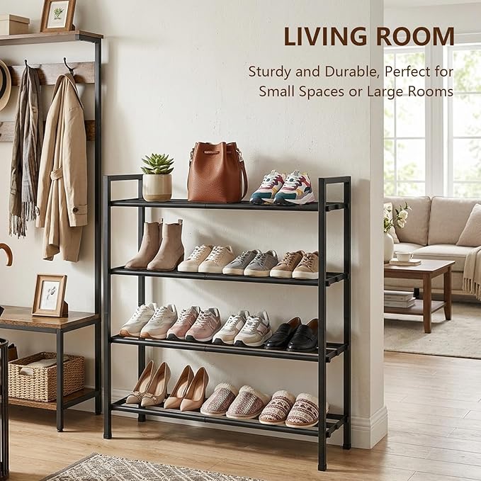 jessie 4-Tier Expandable Shoe Rack, Heavy Duty Metal Freestanding Shoe Shelf Storage Organizer for Entryway Closet Doorway (4 Layer)