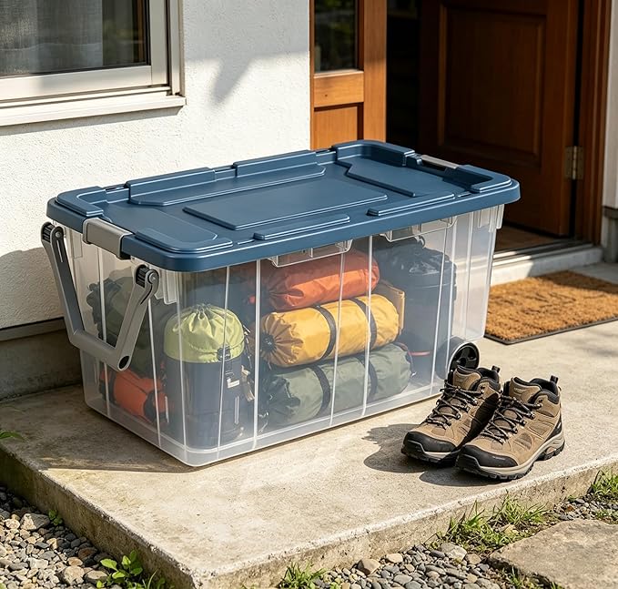 160-quart durable clear storage box with locking lid and handle, blue, 2-pack