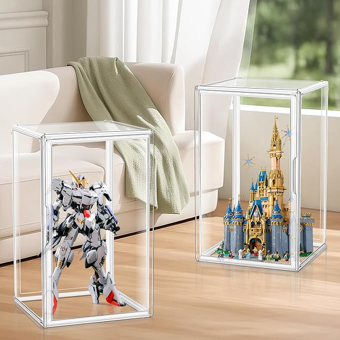 XXXXX-Large 13.8”x 12.2”x 23.6" Acrylic Display Case Extra Large Tall Boot Shoe Storage Box with Magnetic Lid Clear Giant Figure Collection Showcase with a Division Board