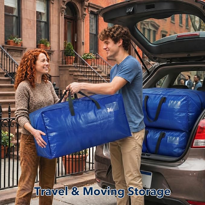 Moving Bags Heavy Duty,Extra Large Moving Bags for Travel/College Packing/Storage/Organization/Seasonal Clothes & Bedding Storage,Moving Supplies Bins,Compatible with Ikea Frakta Cart (Blue,6Pcs)
