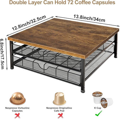 Coffee Pod Holder for K Cup Holder Drawer, 72 Capacity Coffee Pod Organizer K Cup Storage 2 Tier Pods Drawer Organizer Sliding Baskets for Coffee Station Counter, Black