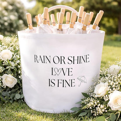 Yungyan Wedding Baskets with Handles 16 inch Large Storage Basket for Wedding Glow Sticks Slippers Flip-flops Umbrella Blankets Gift Container for Ceremony Ivory White (Rain or Shine)