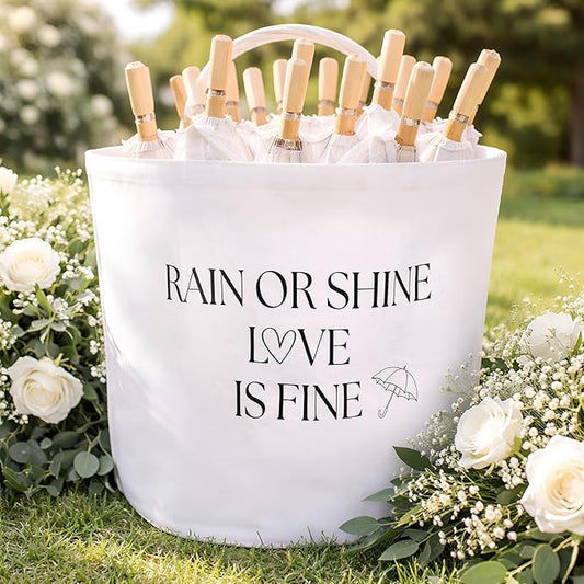 Yungyan Wedding Baskets with Handles 16 inch Large Storage Basket for Wedding Glow Sticks Slippers Flip-flops Umbrella Blankets Gift Container for Ceremony Ivory White (Rain or Shine)